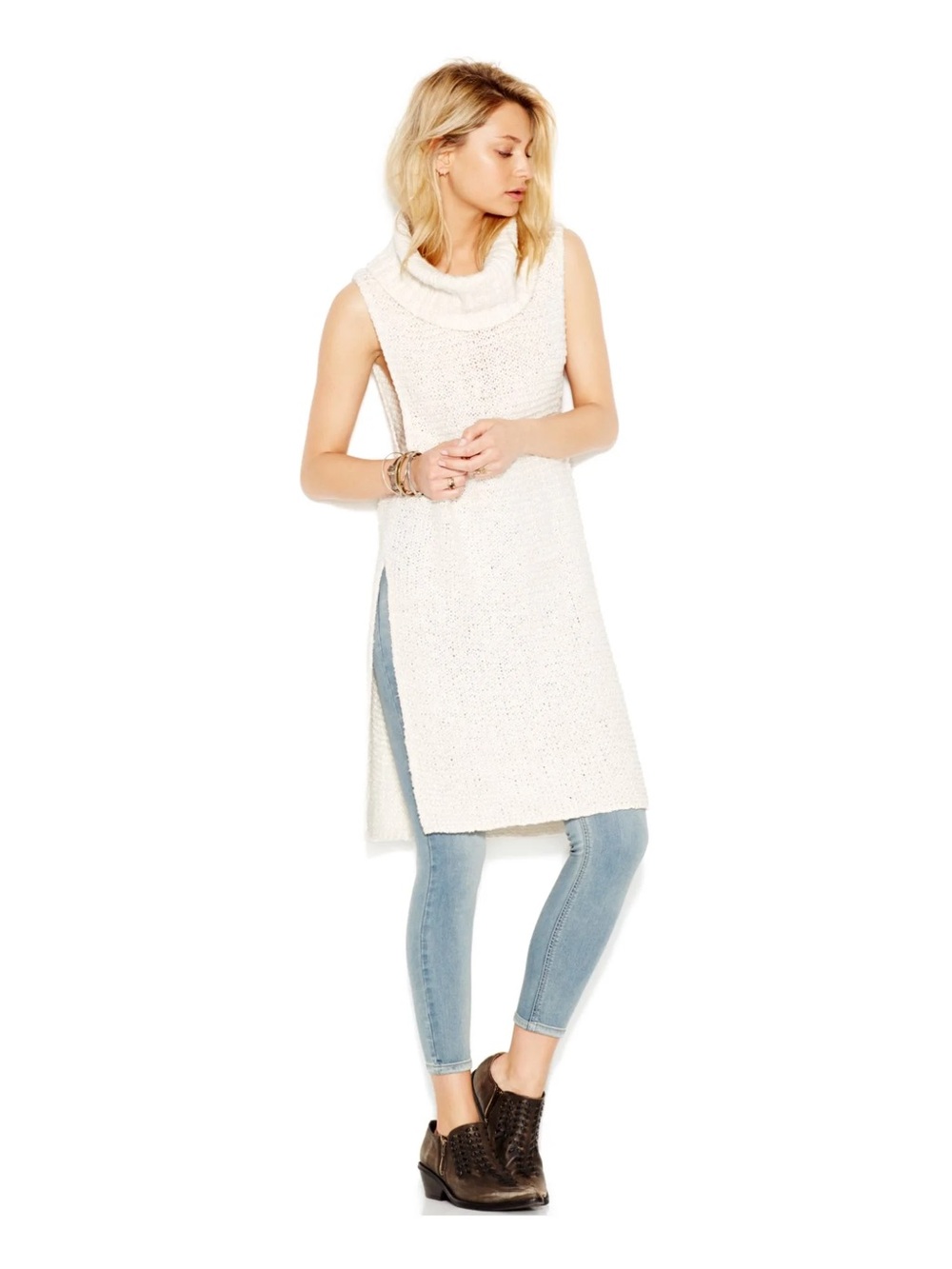Free People Sleeveless Cowl Neck Sweater - Cream size XS